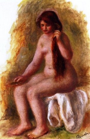 Seated Nude Combing Her Hair by Pierre-Auguste Renoir Oil Painting