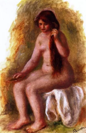 Seated Nude Combing Her Hair painting by Pierre-Auguste Renoir