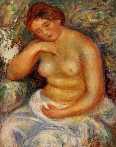 Seated Nude with a Bouquet by Pierre-Auguste Renoir - Hand-Painted Oil Painting Reproduction