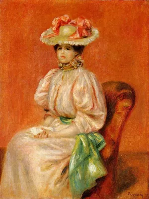 Seated Woman with Green Sash by Pierre-Auguste Renoir - Oil Painting Reproduction