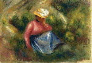 Seated Young Girl with Hat by Pierre-Auguste Renoir Oil Painting