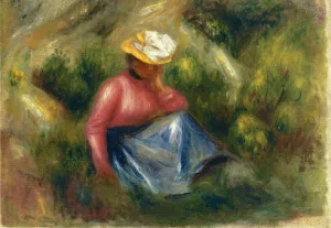 Seated Young Girl with Hat by Pierre-Auguste Renoir Oil Painting