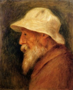 Self Portrait with a White Hat by Pierre-Auguste Renoir Oil Painting