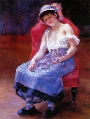 Sleeping Girl also known as Girl with a Cat by Pierre-Auguste Renoir Oil Painting