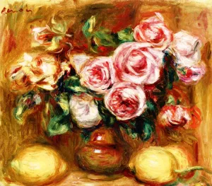 Still Life: Bouquet of Roses with Lemons by Pierre-Auguste Renoir - Oil Painting Reproduction