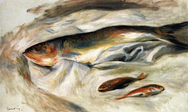 Still Life of Fish with Two Mullets by Pierre-Auguste Renoir - Hand-Painted Oil Painting Reproduction