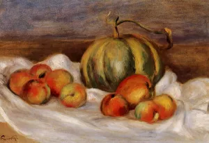 Still Life with Cantalope and Peaches by Pierre-Auguste Renoir - Oil Painting Reproduction