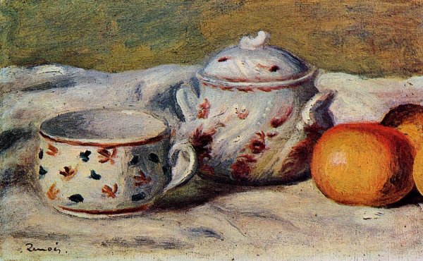Still Life with Cup and Sugar Bowl by Pierre-Auguste Renoir - Hand-Painted Oil Painting Reproduction