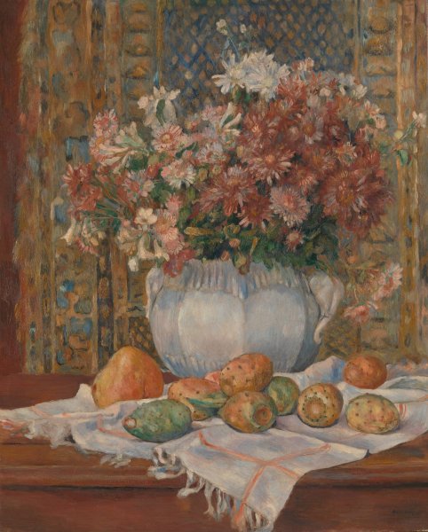 Still Life with Flowers and Prickly Pears  by Pierre-Auguste Renoir - Hand-Painted Oil Painting Reproduction