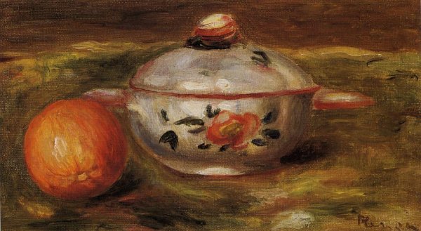 Main Product Photo of Still Life with Orange and Sugar Bowl Painting by Pierre-Auguste Renoir