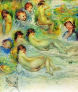 Studies of Pierre Renoir; His Mother, Aline Charicot, Nudes and Landscape by Pierre-Auguste Renoir - Oil Painting Reproduction