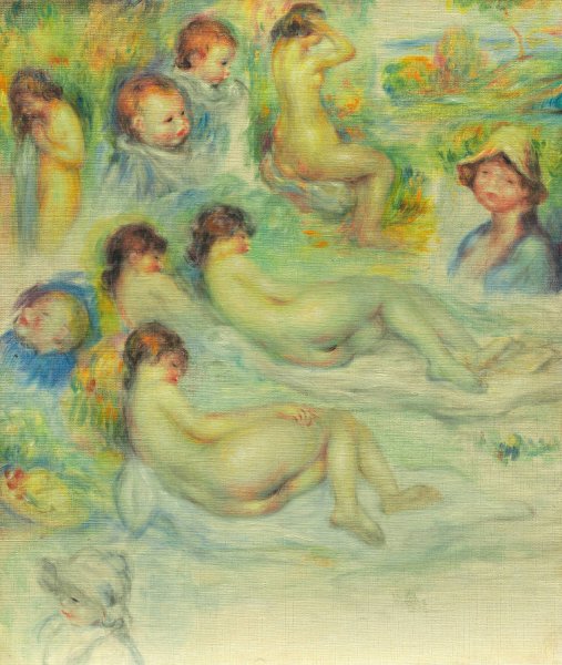 Main Product Photo of Studies of Pierre Renoir; His Mother, Aline Charigot; Nudes; and Landscape  Painting by Pierre-Auguste Renoir