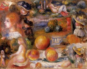Studies: Woman's Heads, Nudes, Landscapes and Peaches by Pierre-Auguste Renoir Oil Painting