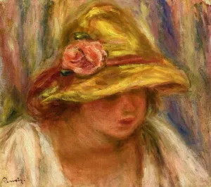 Study of a Woman in a Yellow Hat by Pierre-Auguste Renoir Oil Painting