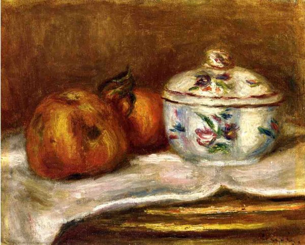 Sugar Bowl, Apple and Orange by Pierre-Auguste Renoir - Hand-Painted Oil Painting Reproduction