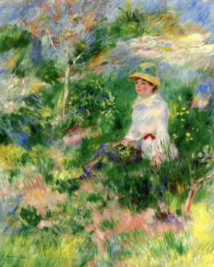 Summer: Young Woman in a Flowery Field Oil painting by Pierre-Auguste Renoir