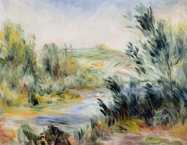 The Banks of a River, Rower in a Boat by Pierre-Auguste Renoir - Hand-Painted Oil Painting Reproduction