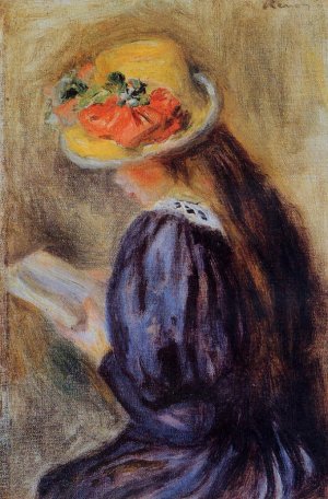 The Little Reader also known as Little Girl in Blue by Pierre-Auguste Renoir Oil Painting