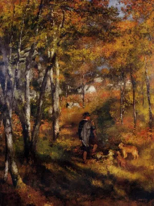 The Painter Jules Le Coeur Walking His Dogs in the Forest of Fontainebleau by Pierre-Auguste Renoir - Oil Painting Reproduction