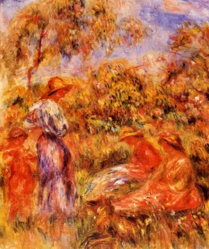 Three Women and Child in a Landscape painting by Pierre-Auguste Renoir