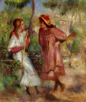 Two Girls in the Garden at Montmartre by Pierre-Auguste Renoir - Oil Painting Reproduction