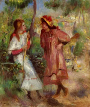 Two Girls in the Garden at Montmartre by Pierre-Auguste Renoir Oil Painting