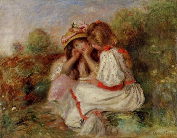 Main Product Photo of Two Little Girls Painting by Pierre-Auguste Renoir