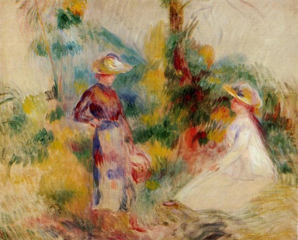 Two Women in a Garden by Pierre-Auguste Renoir - Hand-Painted Oil Painting Reproduction