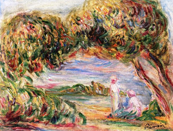 Two Women in a Landscape by Pierre-Auguste Renoir - Hand-Painted Oil Painting Reproduction