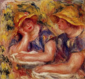 Two Women in Blue Blouses by Pierre-Auguste Renoir - Oil Painting Reproduction