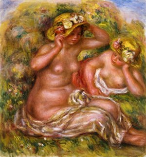 Two Women with Flowered Hat by Pierre-Auguste Renoir Oil Painting