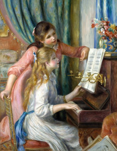 Two Young Girls at the Piano  by Pierre-Auguste Renoir - Hand-Painted Oil Painting Reproduction
