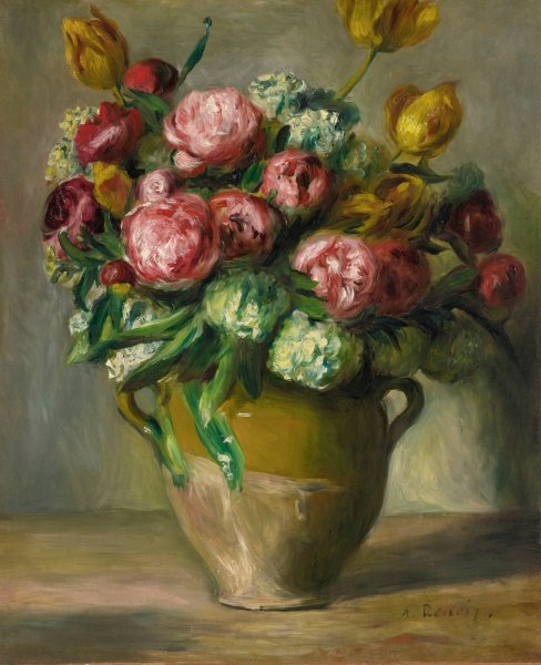 Vase De Pivoines  by Pierre-Auguste Renoir - Hand-Painted Oil Painting Reproduction