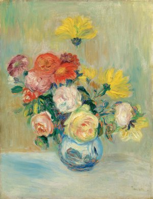 Vase De Roses Et Dahlias by Pierre-Auguste Renoir Oil Painting