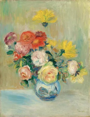 Vase De Roses Et Dahlias by Pierre-Auguste Renoir Oil Painting