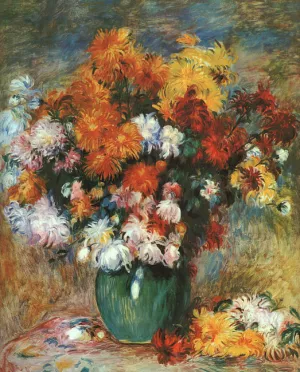 Vase of Chrysanthemums by Pierre-Auguste Renoir - Oil Painting Reproduction