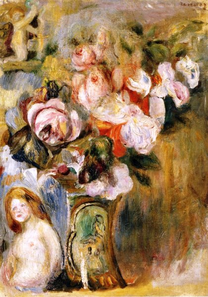 Main Product Photo of Vase of Flowers and a Woman Painting by Pierre-Auguste Renoir