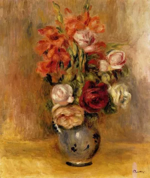 Vase of Gladiolas and Roses by Pierre-Auguste Renoir - Oil Painting Reproduction