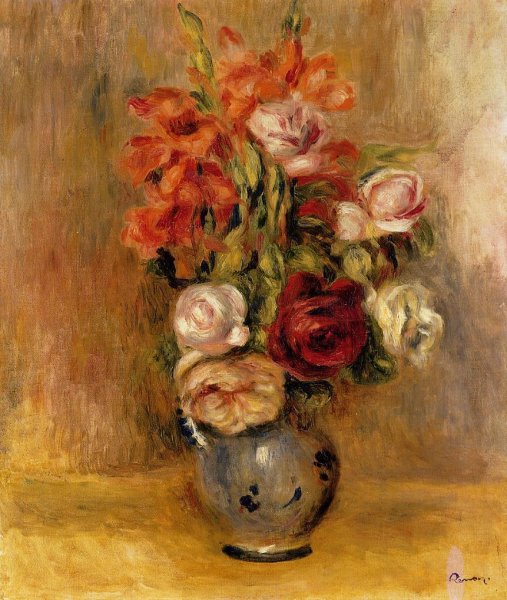 Vase of Gladiolas and Roses by Pierre-Auguste Renoir - Hand-Painted Oil Painting Reproduction