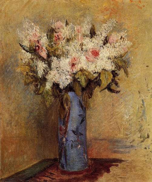 Vase of Lilacs and Roses by Pierre-Auguste Renoir - Hand-Painted Oil Painting Reproduction