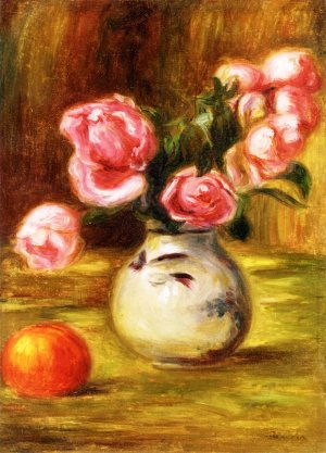 Vase of Roses and an Orange by Pierre-Auguste Renoir Oil Painting