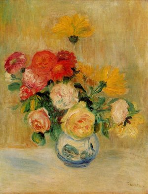 Vase of Roses and Dahlias by Pierre-Auguste Renoir Oil Painting