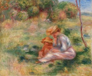 Woman and Child in the Grass by Pierre-Auguste Renoir Oil Painting