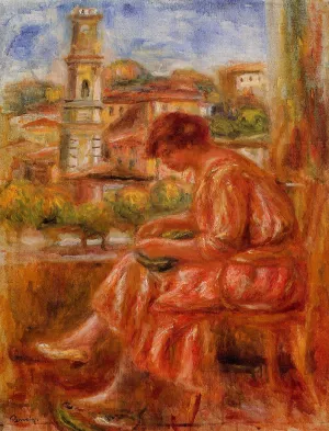 Woman at the Window with a View of Nice by Pierre-Auguste Renoir - Oil Painting Reproduction