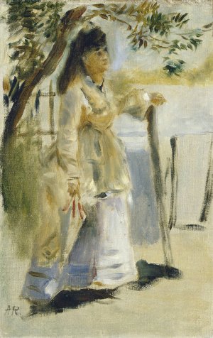 Woman by a Fence by Pierre-Auguste Renoir Oil Painting