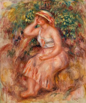 Woman Daydreaming by Pierre-Auguste Renoir Oil Painting