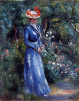 Woman in a Blue Dress Oil painting by Pierre-Auguste Renoir
