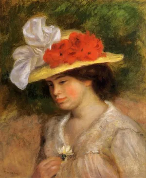 Woman in a Flowered Hat by Pierre-Auguste Renoir - Oil Painting Reproduction