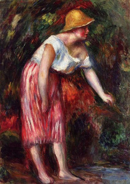 Woman in a Straw Hat by Pierre-Auguste Renoir - Hand-Painted Oil Painting Reproduction
