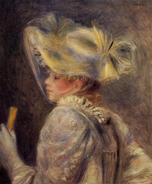 Woman in a White Hat by Pierre-Auguste Renoir - Hand-Painted Oil Painting Reproduction